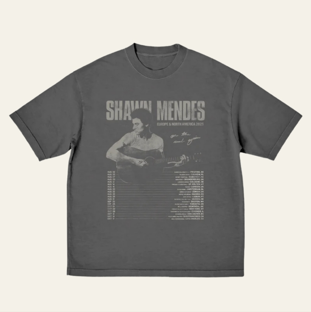 🆕️ Shawn Mendes On The Road Again 2025 Tour Vintage Photo w/ Dates Graphic Tee